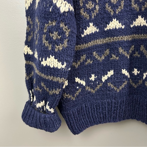 Hand Knit Navy Blue Patterned Oversized Chunky Cardigan Sweater Size XXL - Picture 6 of 15